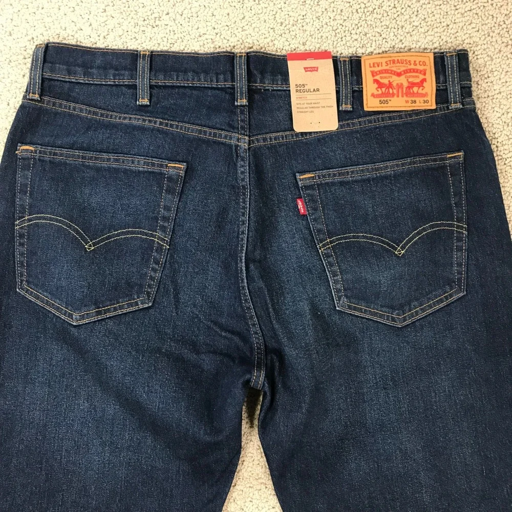 Levis 505 Regular Fit Dark Wash Indigo Denim Jeans 38x30 005052809‎ Mens